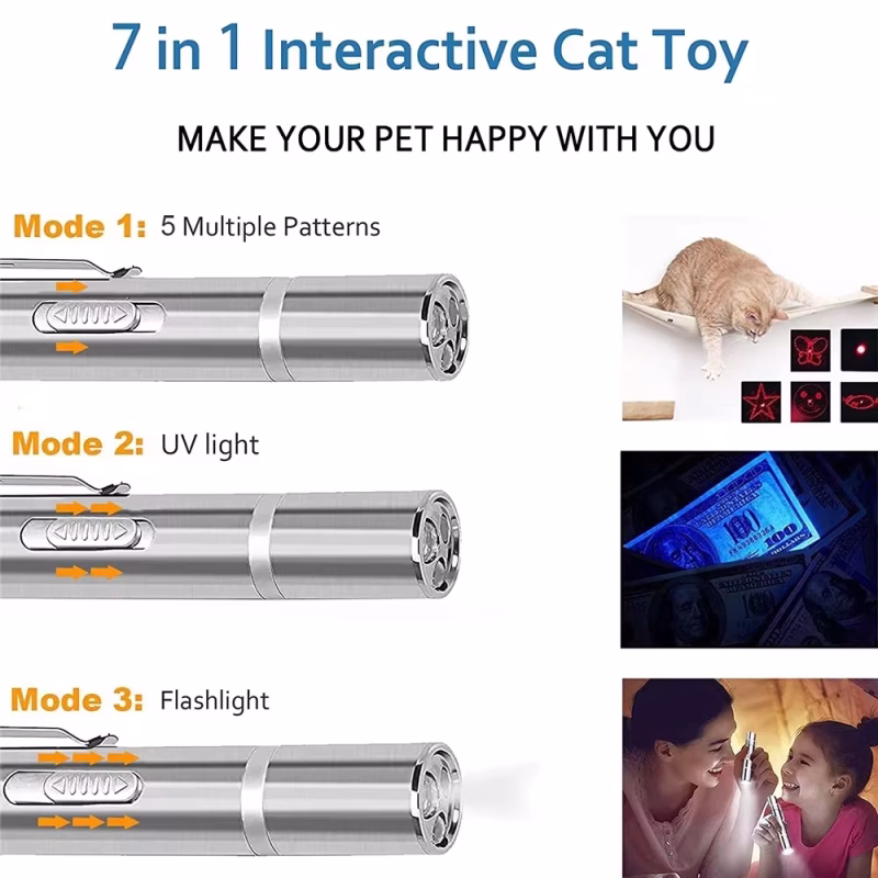 7-in-1 LED Katzenpointer – USB-aufladbar mit UV-Licht, Taschenlampe & 5 Lichtmustern – Kompaktes Multifunktionstool für Spiel & Alltag – Bild 4